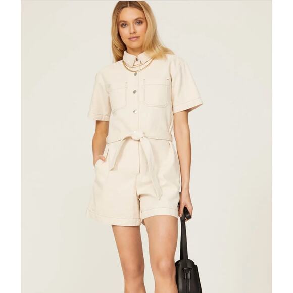 A.P.C. Romper Womens 34 X Small Off White Amelie Button Up Collared Cotton - Picture 1 of 9
